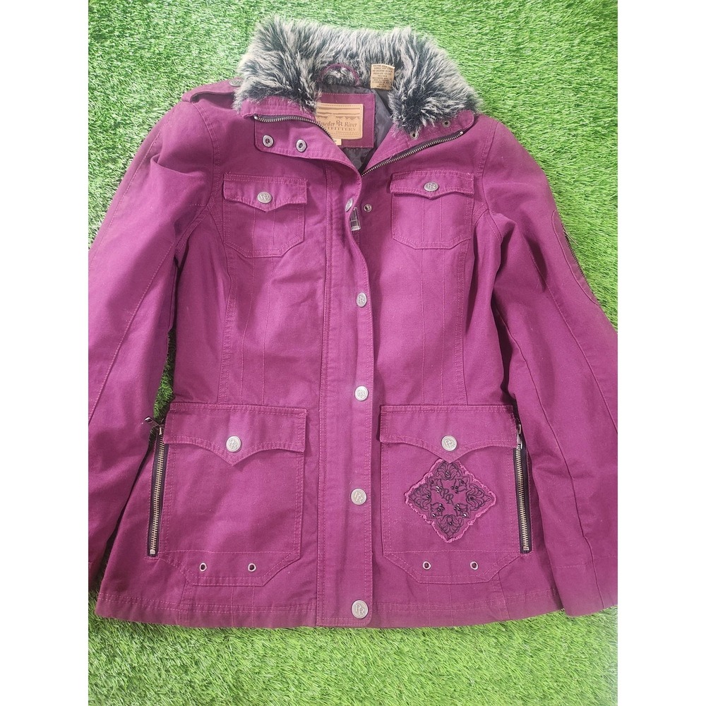 Powder River Outfitters Jacket Womens S Purple Faux Fur Collar Western Zip
